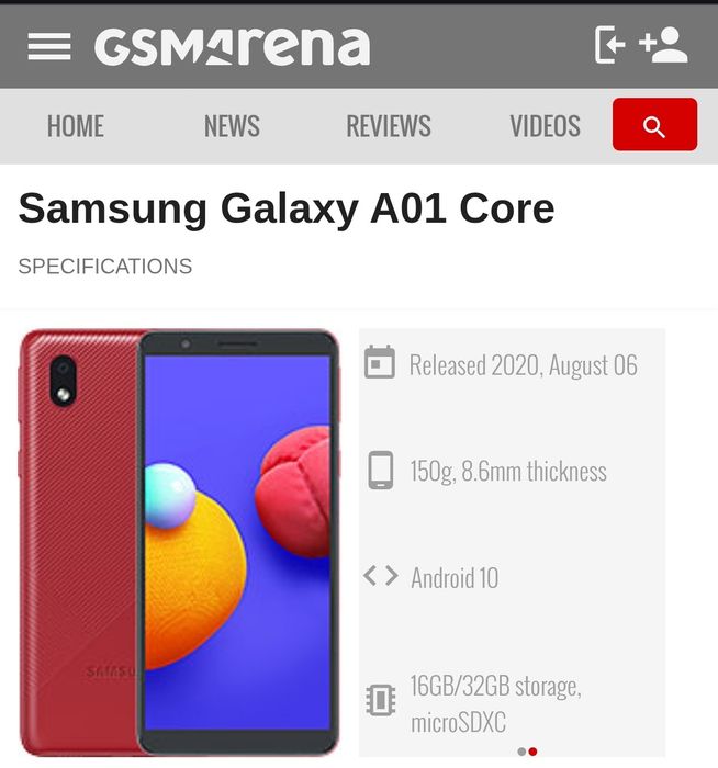Смартфон Samsung Galaxy A01 core