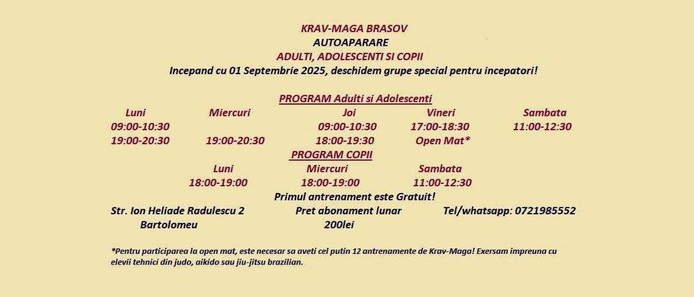 Curs Krav-Maga in Bartolomeu, Brasov! Autoaparare Adulti si Copii !