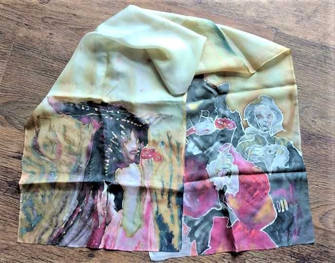 Шал, рисуван върху коприна. фантазия .Красив подарък . Варна. любов