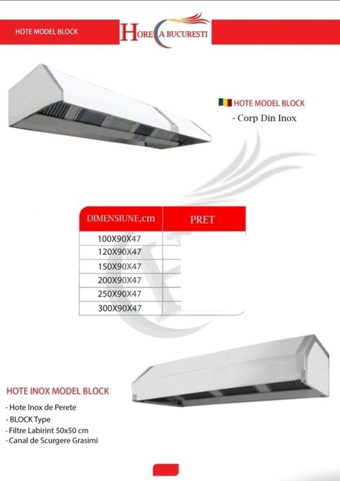 HOTA Inox perete FABRICA / HOTE Inox de Centru / HOTE Inox Cubice /