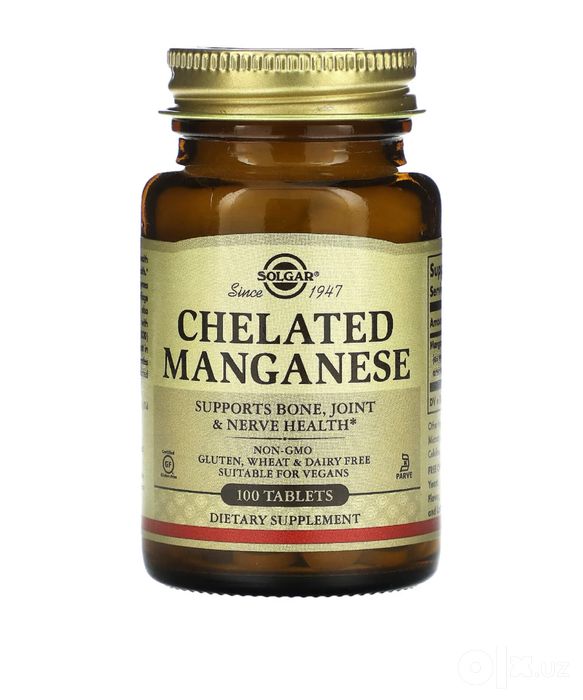 SOLGAR Chelated Manganese 100tablet Хелатный марганец 100 таблет