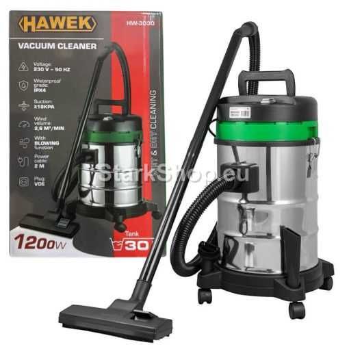 Прахосмукачка Сухо Мокро Почистване 30л HAWEK 1200W 4бр Въртящи Колела