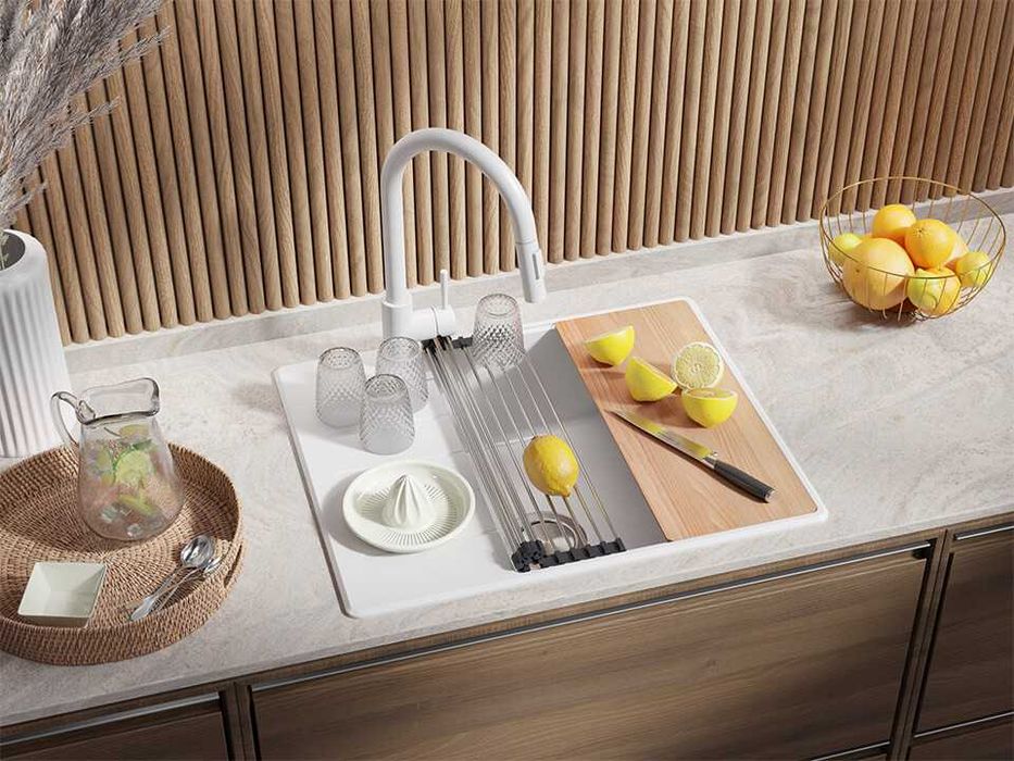 Бяла кухненска гранитна мивка Копенхаген 50 Top 620х500