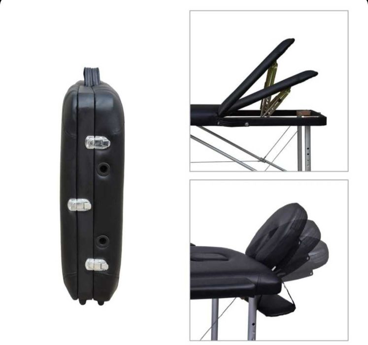 трисекторна козметична масажна кушетка алуминиева черна масажно легло