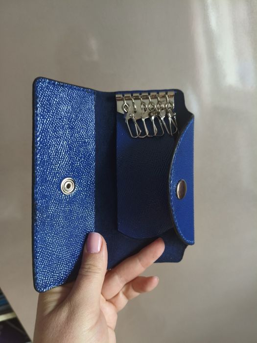 suport chei din piele naturală italiană Saffiano Punto handmade
