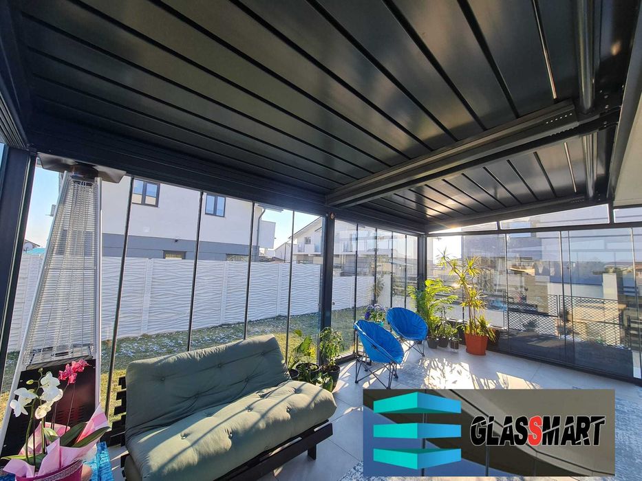 Inchidere Balcone , Terasa , Pergole retractabila cu LED, Bioclimatic Rolling Roof retractabila cu lamela alum., Wintergarden  Acoperis fix din sticla