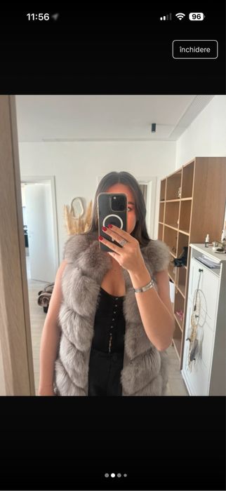 Vestă de blană naturală de vulpe argintie