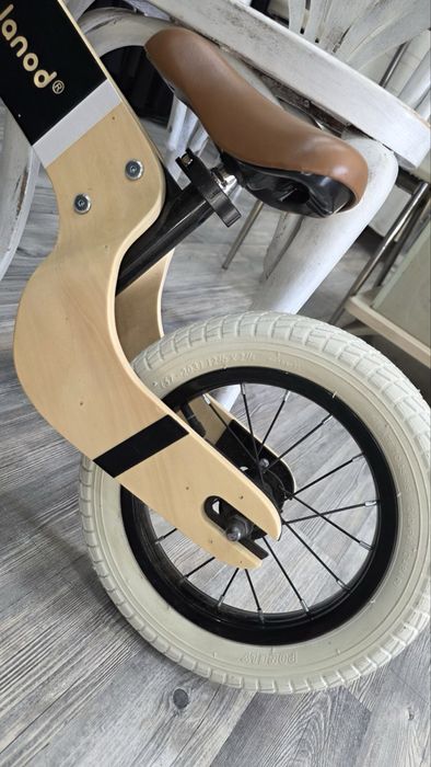 Велосипед без педали Janod - Deluxe balance bike, Дървен, Кафяв/Бежов