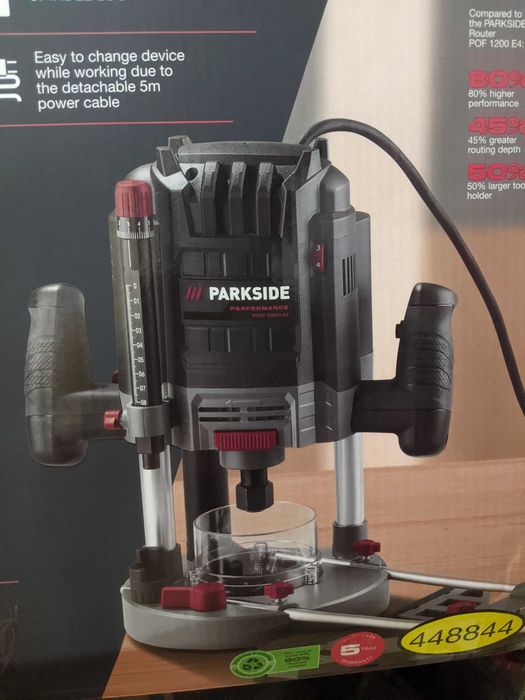 Нова 2200W Parkside Performance Оберфреза за Дърво Обработка Фрезоване Шлайф Рязане