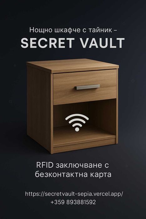 Нощно шкафче Secret Vault с вграден тайник за лични вещи