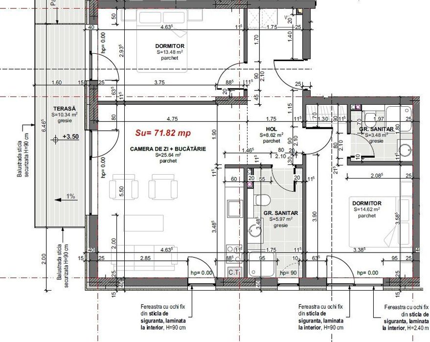 Apartament 3cam 72mp terasa 10mp, imobil nou Apahida