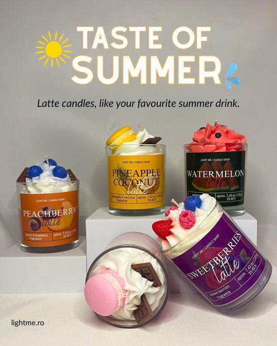 Lumânari parfumate din ceară de soia, Candle Latte, Light Me, 200g