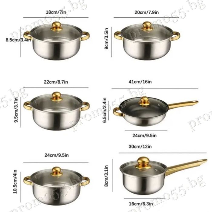 Комплект Тенджери за Готвене от 12 Части за Всички Видове Котлони