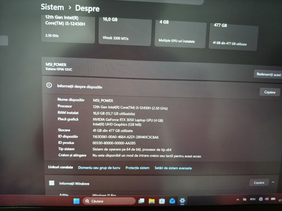 Laptop MSI, RTX 3050 4GB , i5-13450h + Cooler