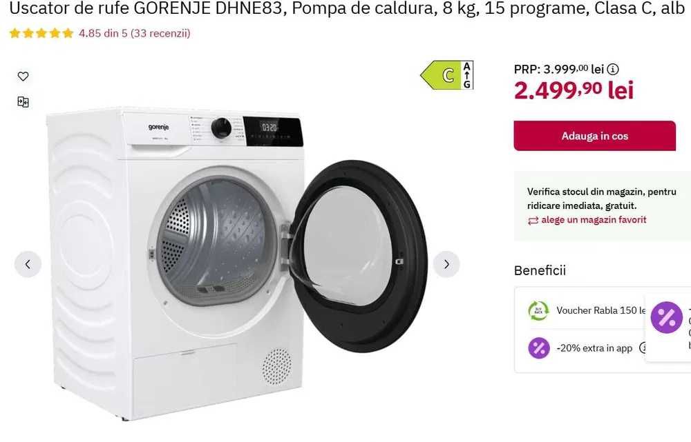 Uscator de rufe GORENJE 8 kg garantie Altex