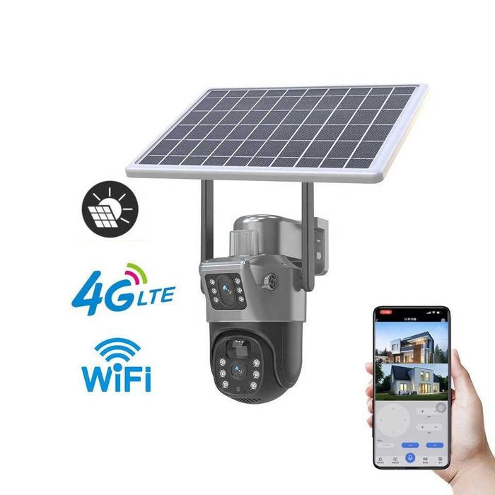 Cameră Supraveghere Profesională 4G LTE – 4 Lentile, 4 camere, 20MP 4K UHD, Panouri Solare Duble + altele in anunt