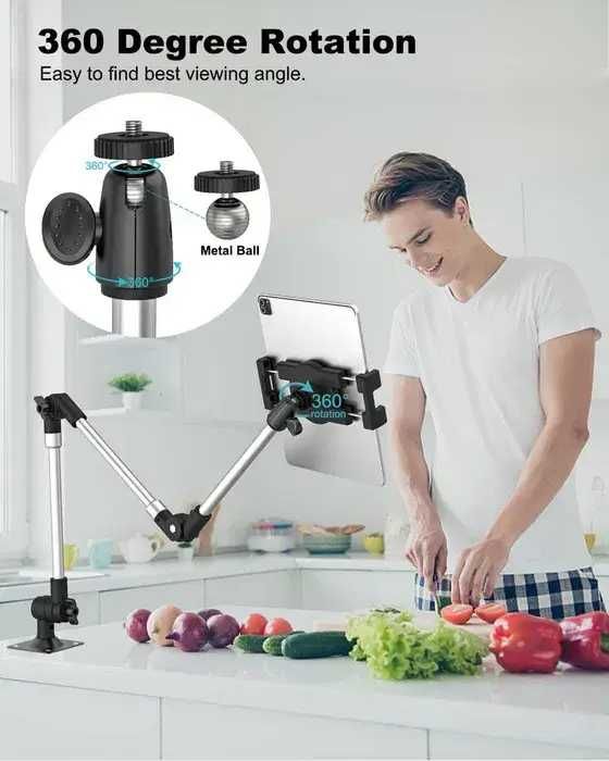 Suport de Perete pentru Tabletă Woleyi – Braț Lung, Pliabil, Metalic