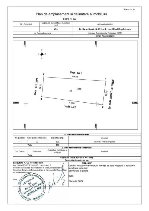 Teren intravilan 673mp | Toate utilitățile | Mihail Kogalniceanu