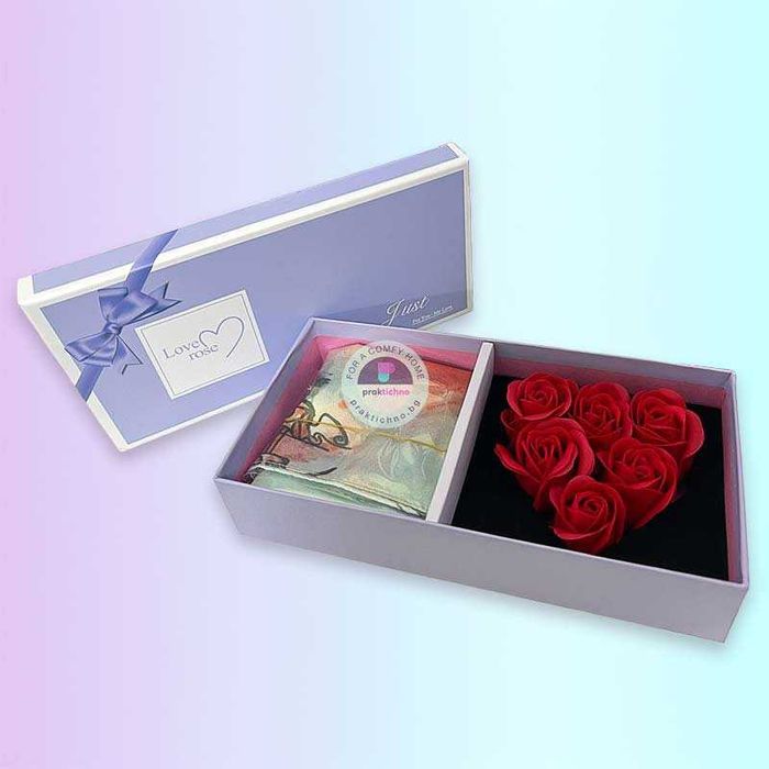 Подаръчна аранжировка сапун с шал, подаръчна кутия и чанта