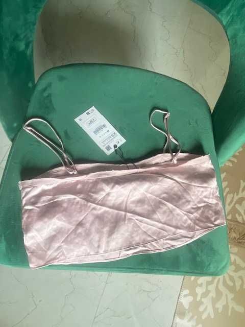 39 EUR Zara top crop scurt bretele roz pudra satinat
