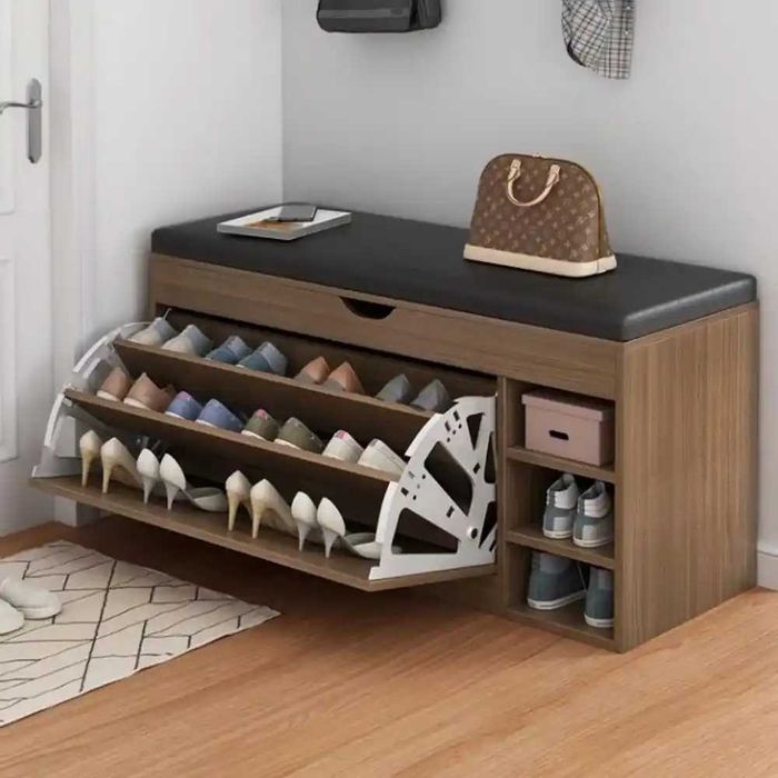 Dulap pentru pantofi tip bancheta, Alb/Maro Pantofar 100 x 34 x 50 cm