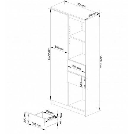 Dulap cu 1 ușa si 2 sertare
