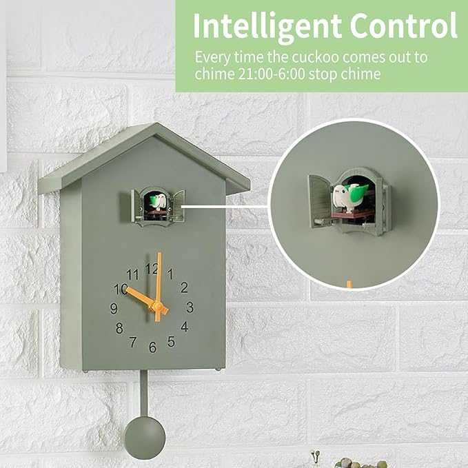 Ceas cu Cuc HAMON cu Sunet de Pasăre, Design Modern cu Pendul – Verde NOU
