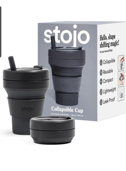 Нова сгъваема чаша Stojo (24 oz) от Платинен медицински LFGB Силикон – Черна