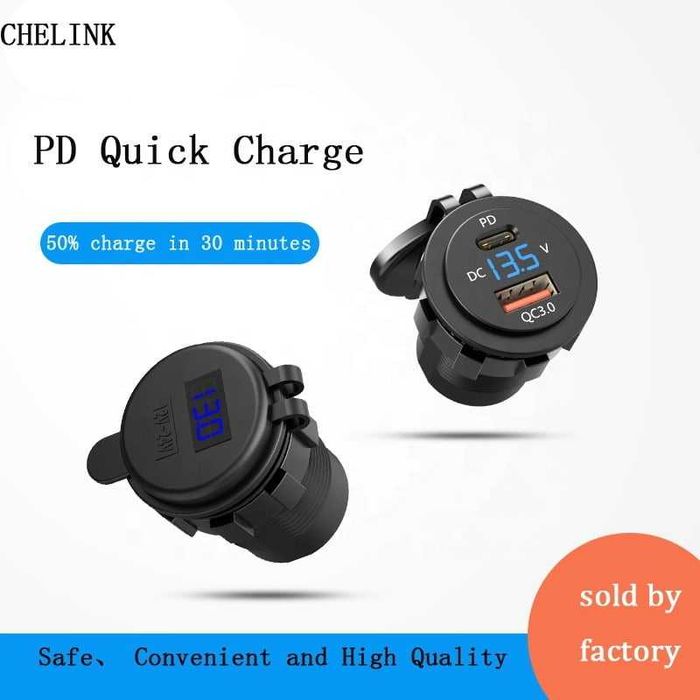 Priza auto cu indicator de voltaj Mufa USB 3.0 si Mufa PD Type C