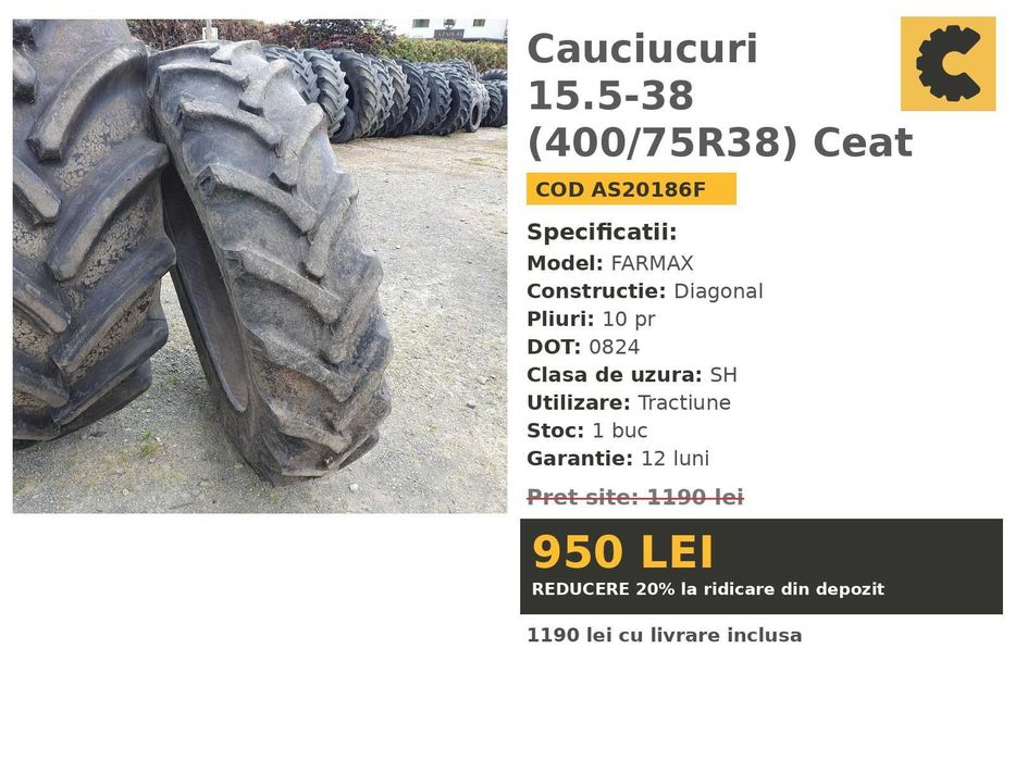 Cauciucuri 15.5-38 400/75R38 Ceat Anvelope Tractor SH IEFTIN Garantie