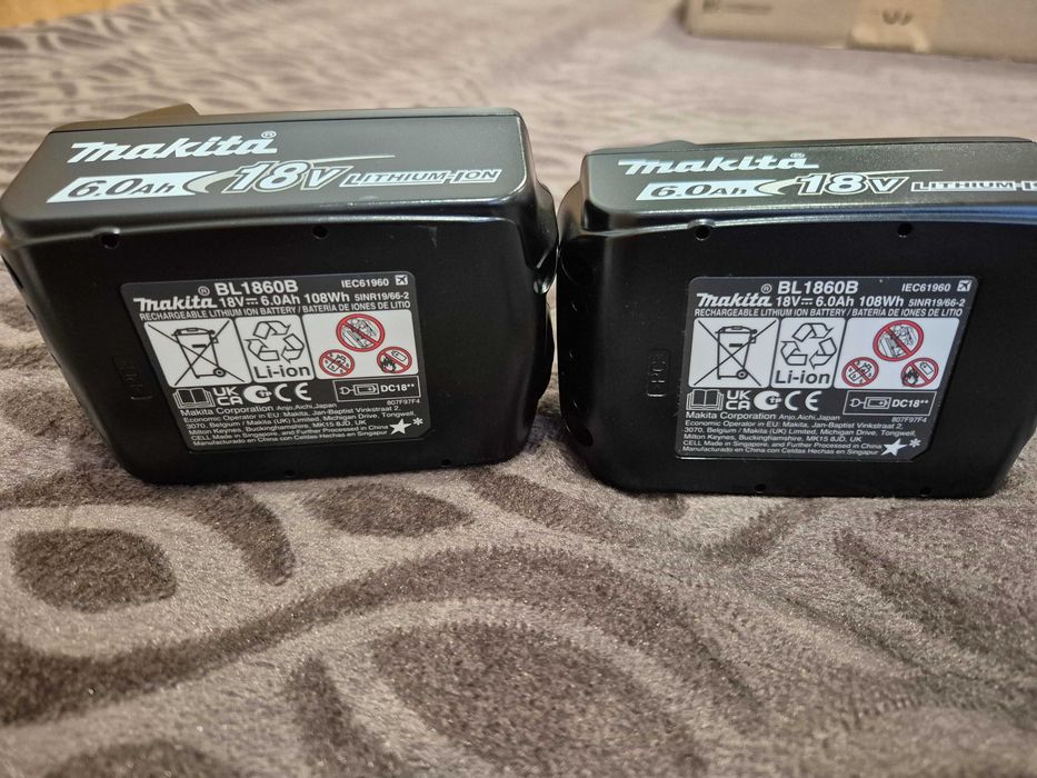 Комплект Макита 2бр. оригинални батерии 6Ah Makita BL1860B и оригинално бързо зарядно DC18RC LXT 18V Makita
