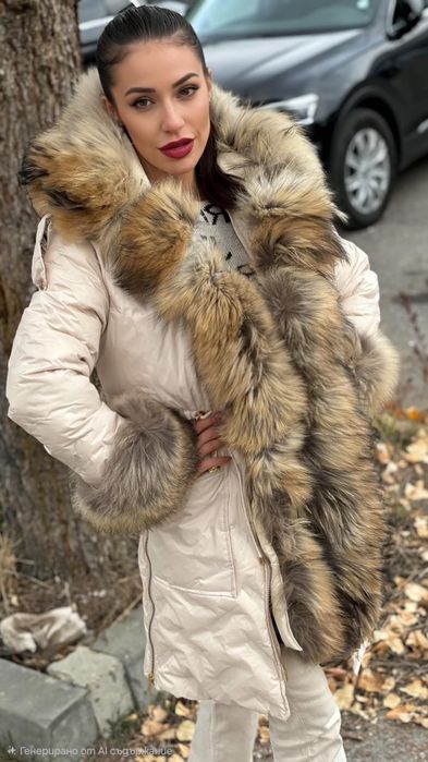 Дамско елегантно яке с естествен косъм