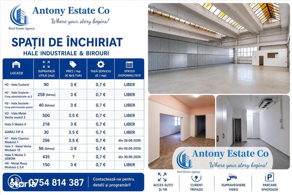 Antony Estate | Hale, Depozite & Birouri de Închiriat | 30 - 500 mp |