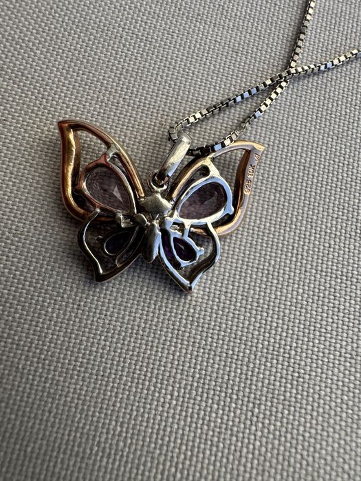 Pandantiv argint si aur Safire si ametiste. Lant argint.