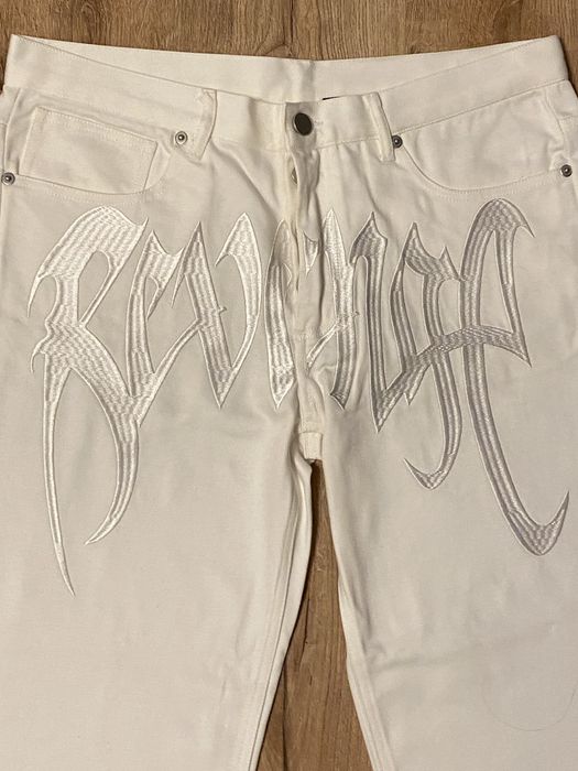 Revenge White Denim Embroidered Jeans