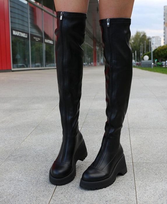 Чизми на платформа - черна кожа [36-40 номер]