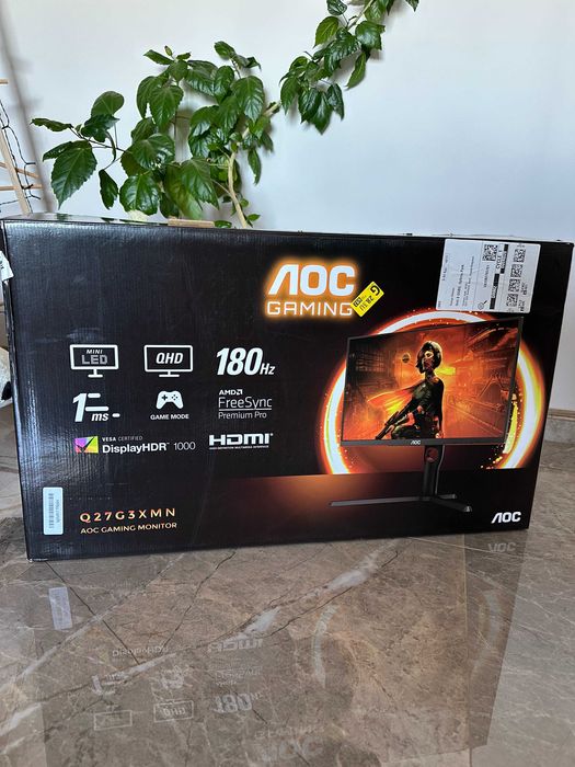 27" AOC Q27G3XMN Mini LED Гейминг Монитор 180Hz (Пълен комплект)
