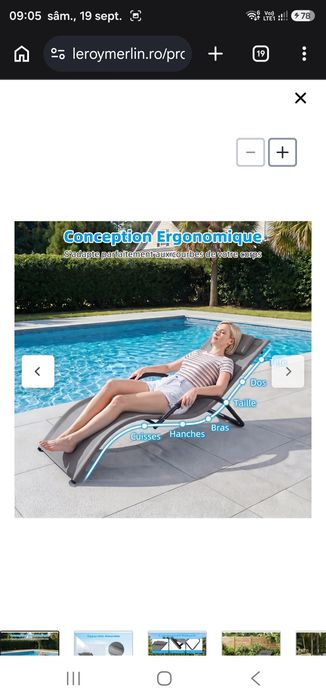 şezlong de plajă, cu tetieră, cotiere, structură metalică, fotoliu de relaxare pentru terasă, 168 x 63 x 67 cm, gri