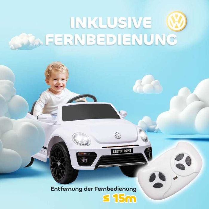 AIYAPLAY Електрическа кола VW Beetle, 3-5 км/ч, с дистанционно управление и музика