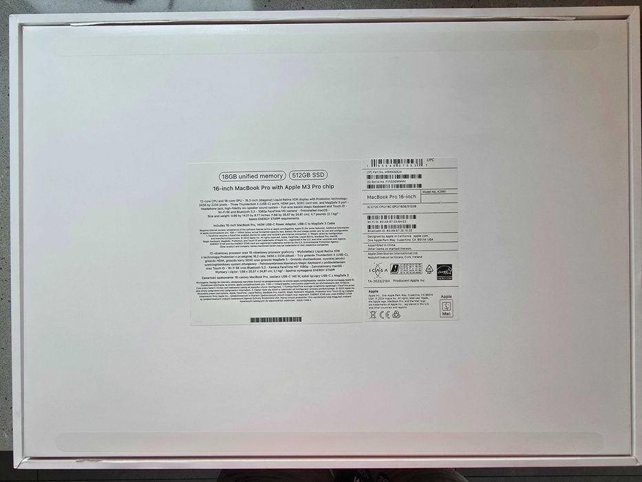 Apple Macbook Pro 16", M3 Pro, 12 Core CPU, 18 Core GPU, 18Gb, 512Gb