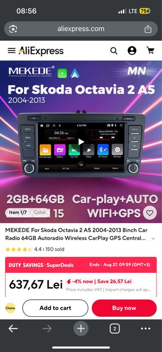 Navi Car Play Skoda Octavia 2