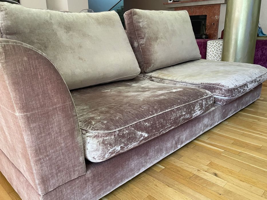 Canapea grej catifea, stare buna, puf de gasca