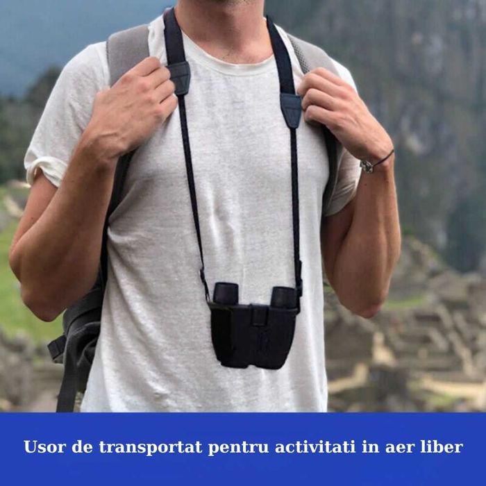 Binoclu 10x25 pentru adulti si copii, Zoom optic 10x, Negru