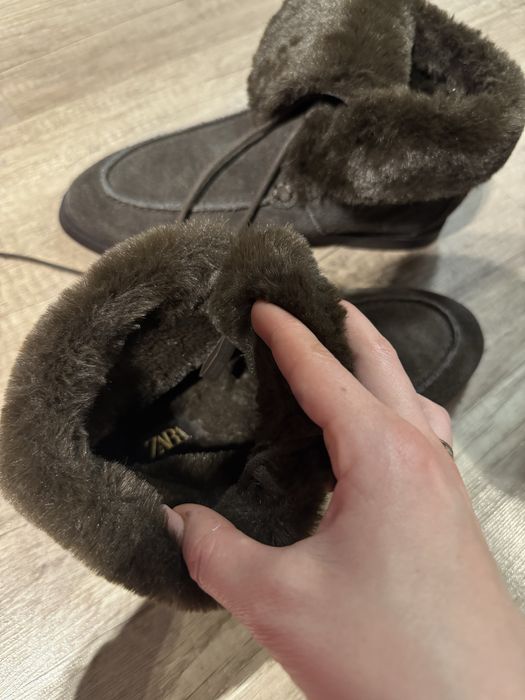 Кожени велурови боти обувки ZARA 37 размер