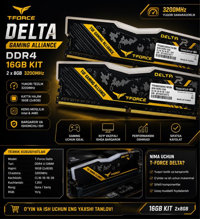 Tuf gaming Delta TForce 8gb 3200 ddr4 2ta