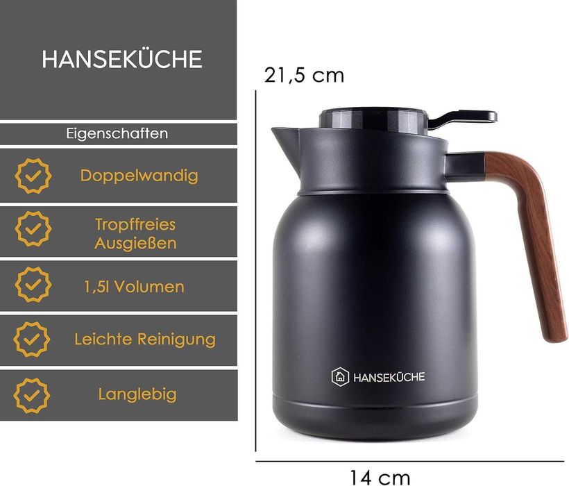 Термос Hanseküche (1,5 л), висококачествена неръждаема стомана 304