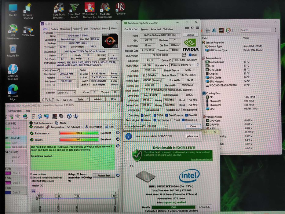 Unitate PC GAMING Ryzen 7 2700x 4.3Ghz/16GB DDR4/STRIX GTX1060 6GB/SSD 240GB/HDD 1.5TB