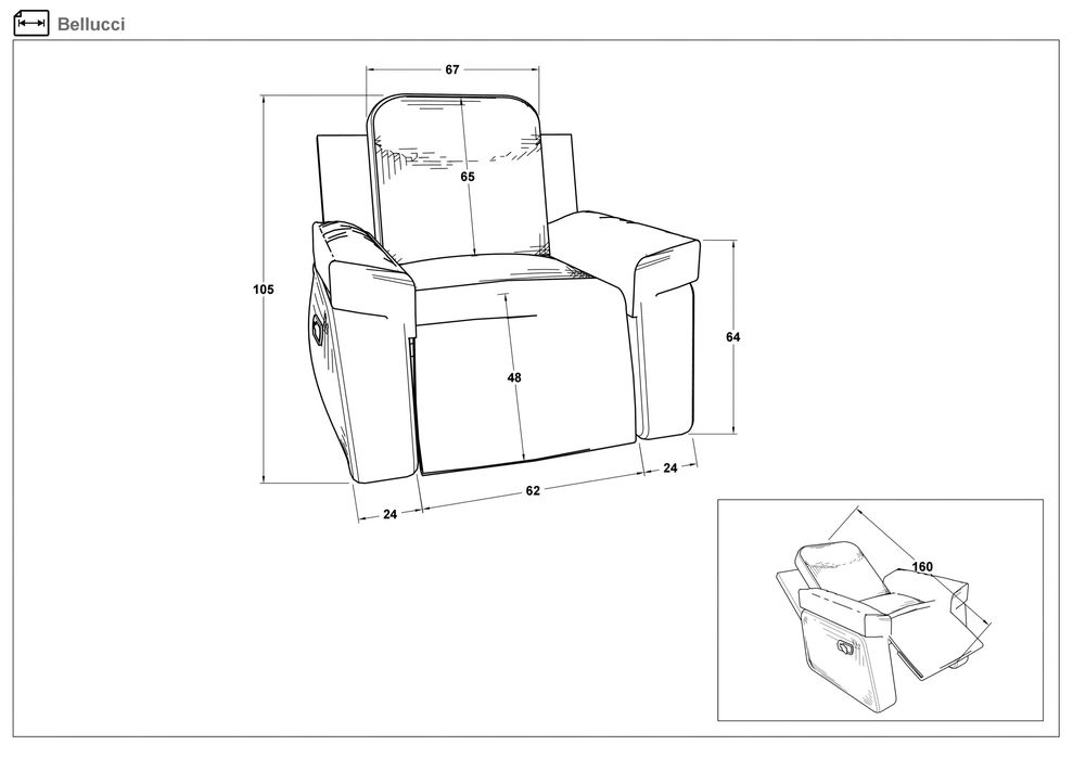 Фотьойл реклайнер Белучи с електрически механизъм от Мебели Виденов
