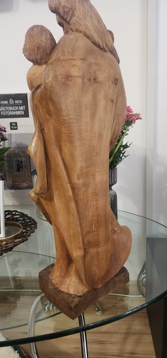 Statueta lemn sculptat Fecioara Maria cu Pruncul Isus , 55 cm