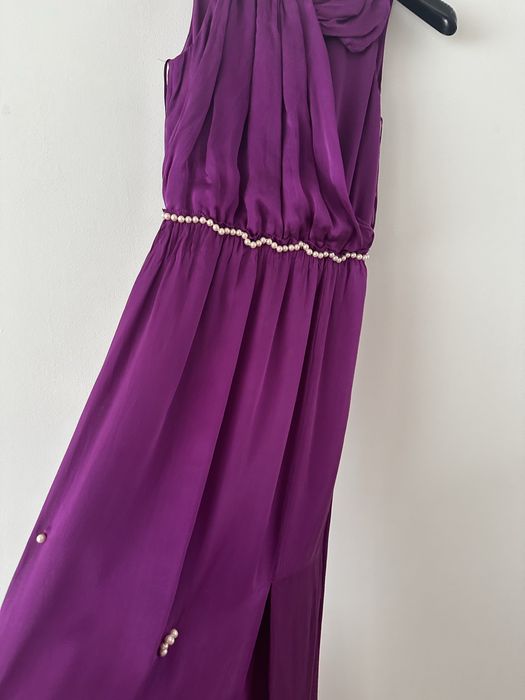Massimo Dutti Rochie Lunga Maxi Matase Naturala perle mov